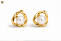 Gold Abstract Pearl Stud Earrings