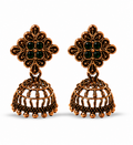 Copper Flower Stud Cage Jhumka – Green Stone
