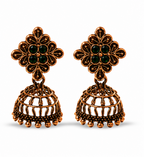 Copper Flower Stud Cage Jhumka – Green Stone
