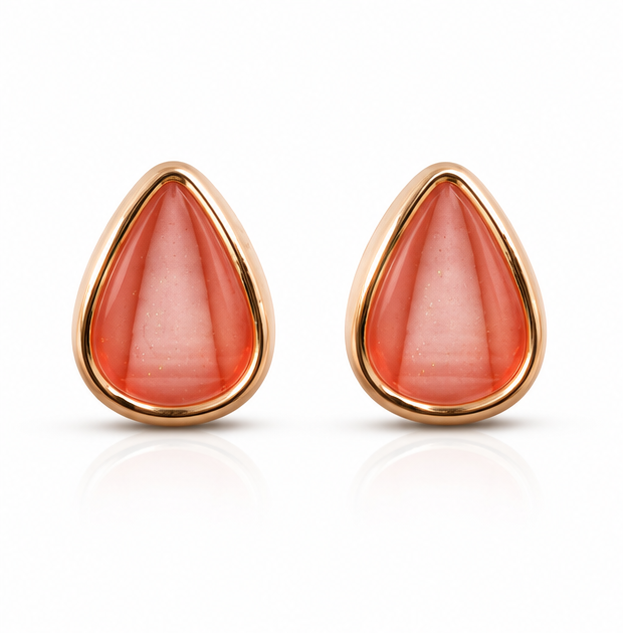 Rose Gold Coral Teardrop Stud Earrings