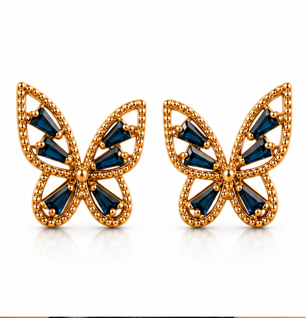 Blue Crystal Butterfly Stud Earrings