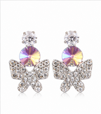 Silver Violet Butterfly Crystal Drop Earrings