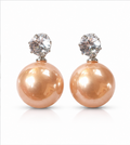 Silver Champagne Pearl Stud Earrings
