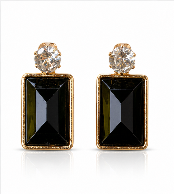 Gold Black Crystal Drop Earrings