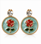 Gold Rose Medallion Drop Earrings – Mint Green