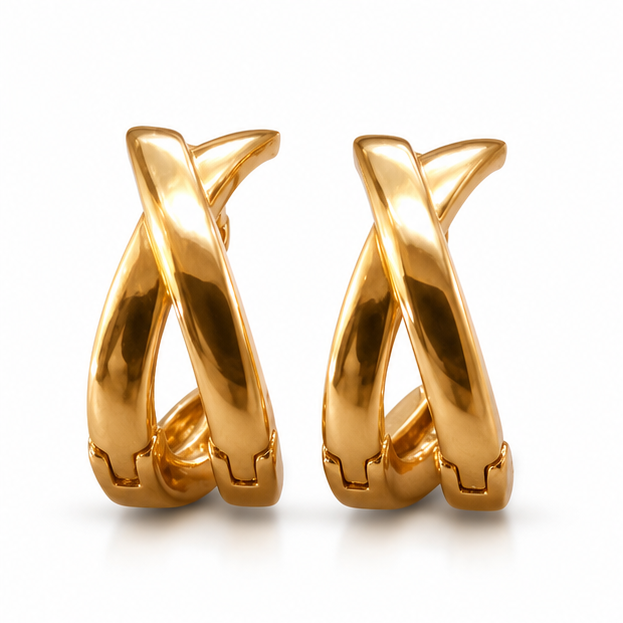 Gold Crossover X Huggie Earrings