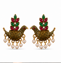 Antique Gold Love Bird Earrings with Pearl Drops
