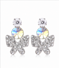 Silver Clear Butterfly Crystal Drop Earrings