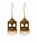 Antique Gold Haveli Pavilion Hook Drop Earrings