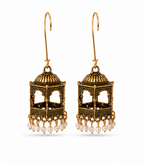 Antique Gold Haveli Pavilion Hook Drop Earrings