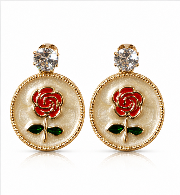 Gold Rose Medallion Drop Earrings – Champagne