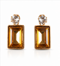 Gold Amber Emerald Crystal Drop Earrings