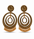 Antique Gold Triple-Orbit Chandbali with Bead Drops
