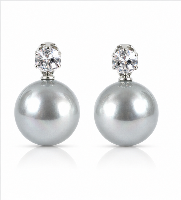 Silver Grey Pearl Stud Earrings