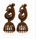 Oxidised Copper Peacock Jhumka with Pink Stone