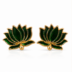 Green Glitter Enamel Lotus Stud Earrings