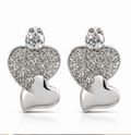 Silver Twin-Heart Pavé Crystal Stud Earrings
