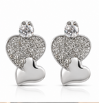 Silver Twin-Heart Pavé Crystal Stud Earrings