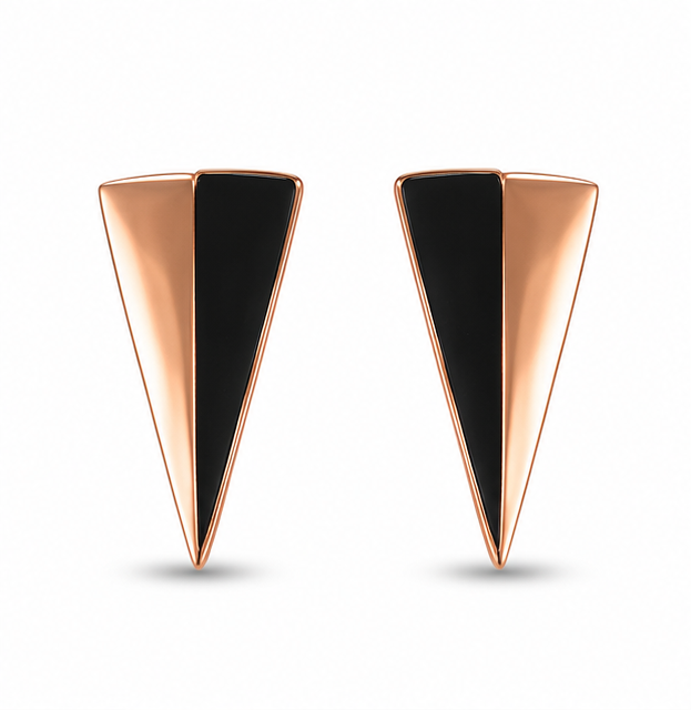 Rose Gold & Black Enamel Triangle Stud Earrings