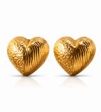 Gold Textured Heart Stud Earrings
