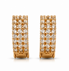Gold Triple-Row Crystal Huggie Hoop Earrings