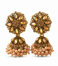 Antique Gold Aurora Crystal Flower Stud Jhumka with Pearls