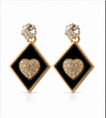 Gold Black Diamond Heart Drop Earrings