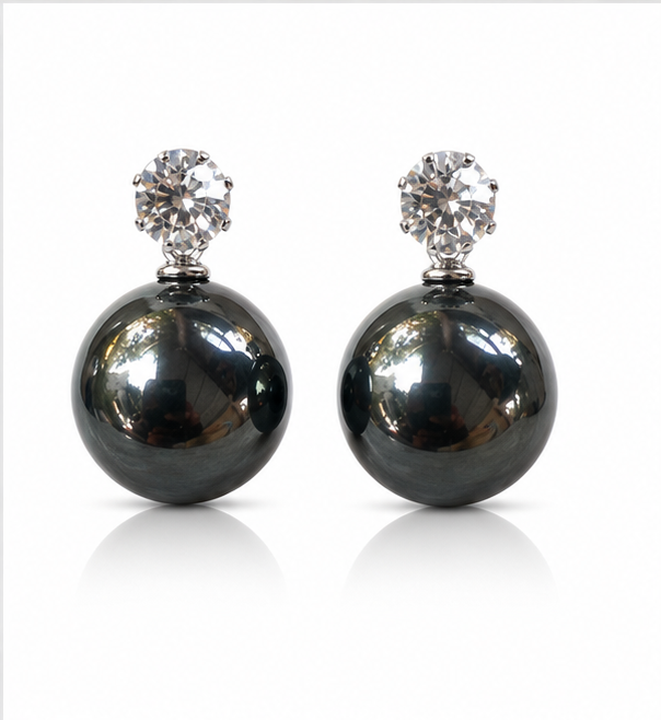 Silver Black Pearl Stud Earrings
