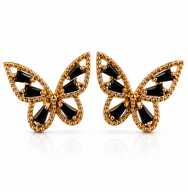 Black Crystal Butterfly Stud Earrings