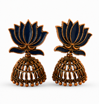Navy Blue Enamel Lotus Jhumka Earrings