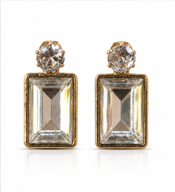 Gold Clear Crystal Drop Earrings