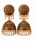 Antique Copper Mosaic Disc Jhumka with Pearl Drops