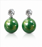 Silver Emerald Green Pearl Stud Earrings
