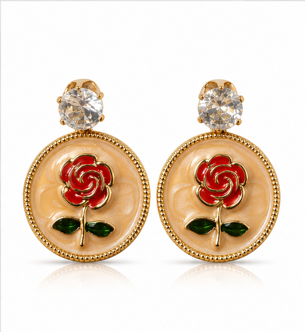 Gold Rose Medallion Drop Earrings – Ivory