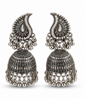 Oxidised Silver Paisley Jhumka Earrings with Ball Fringe