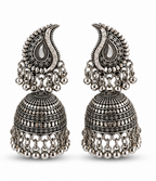 Oxidised Silver Paisley Jhumka Earrings with Ball Fringe