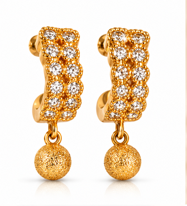 Gold Double-Row Crystal Huggie with Ball Drop