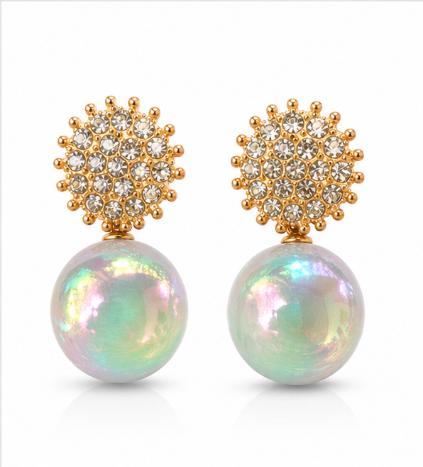 Gold Aurora White Pearl Drop Earrings