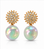 Gold Aurora White Pearl Drop Earrings