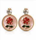 Gold Rose Medallion Drop Earrings – Blush Pink