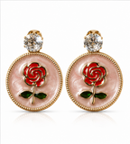 Gold Rose Medallion Drop Earrings – Blush Pink