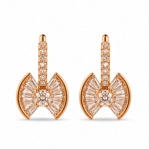 Rose Gold Bow Crystal Leverback Drop Earrings