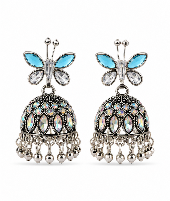 Oxidised Silver Blue Butterfly Stud Aurora Jhumka