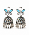 Oxidised Silver Blue Butterfly Stud Aurora Jhumka