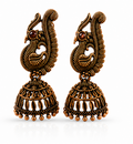 Oxidised Copper Peacock Jhumka with Brown Stone