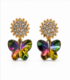 Gold Rainbow Butterfly Crystal Earrings