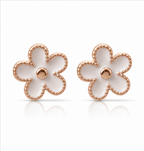 Rose Gold White Floral Stud Earrings
