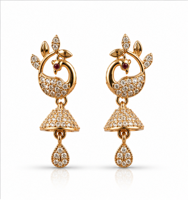 Gold Peacock Jhumka Drop Earrings