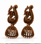 Oxidised Copper Peacock Jhumka with Red Stone