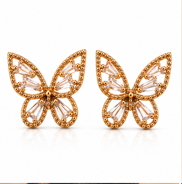 Clear Crystal Rose-Gold Butterfly Studs